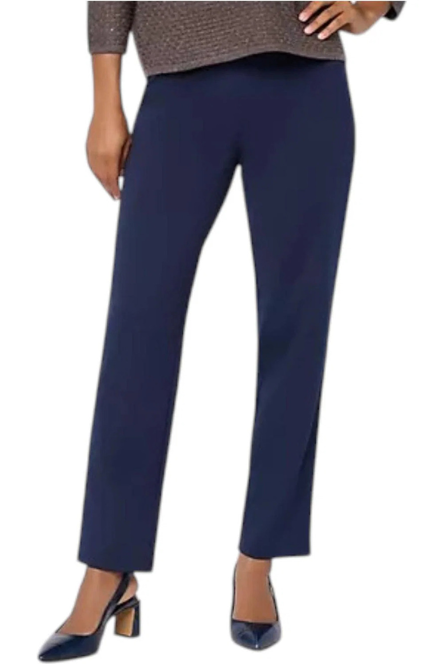 Susan Graver Weekend Women's Cotton Ponte Straight Leg Pant Navy - Tall